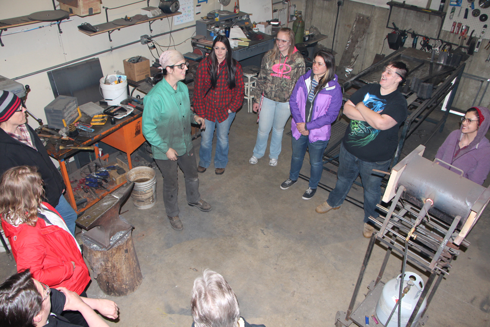 Nine Dunwoody women visited the woman-owned blacksmithing and metalwork shop Iron Maiden Metal Fabricating located in Minneapolis. 