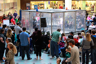 Crowd at Mall of America watching robot battles 
