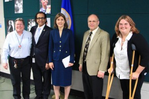 From left to right: Principal Instructor Karen Schmitt, Principal Instructor Leo Parvis, Attorney General Lori Swanson, Provost Jeff Ylinen, and Principal Instructor Jenny Saplis.