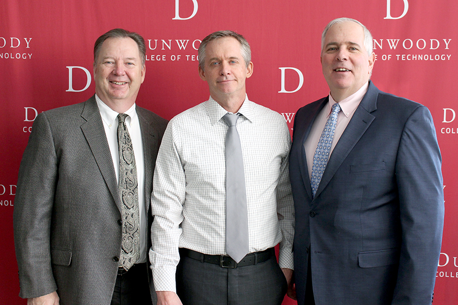 Mitch DeJong with Dunwoody President Rich Wagner and VP of Institutional Advancement Brian Nelson