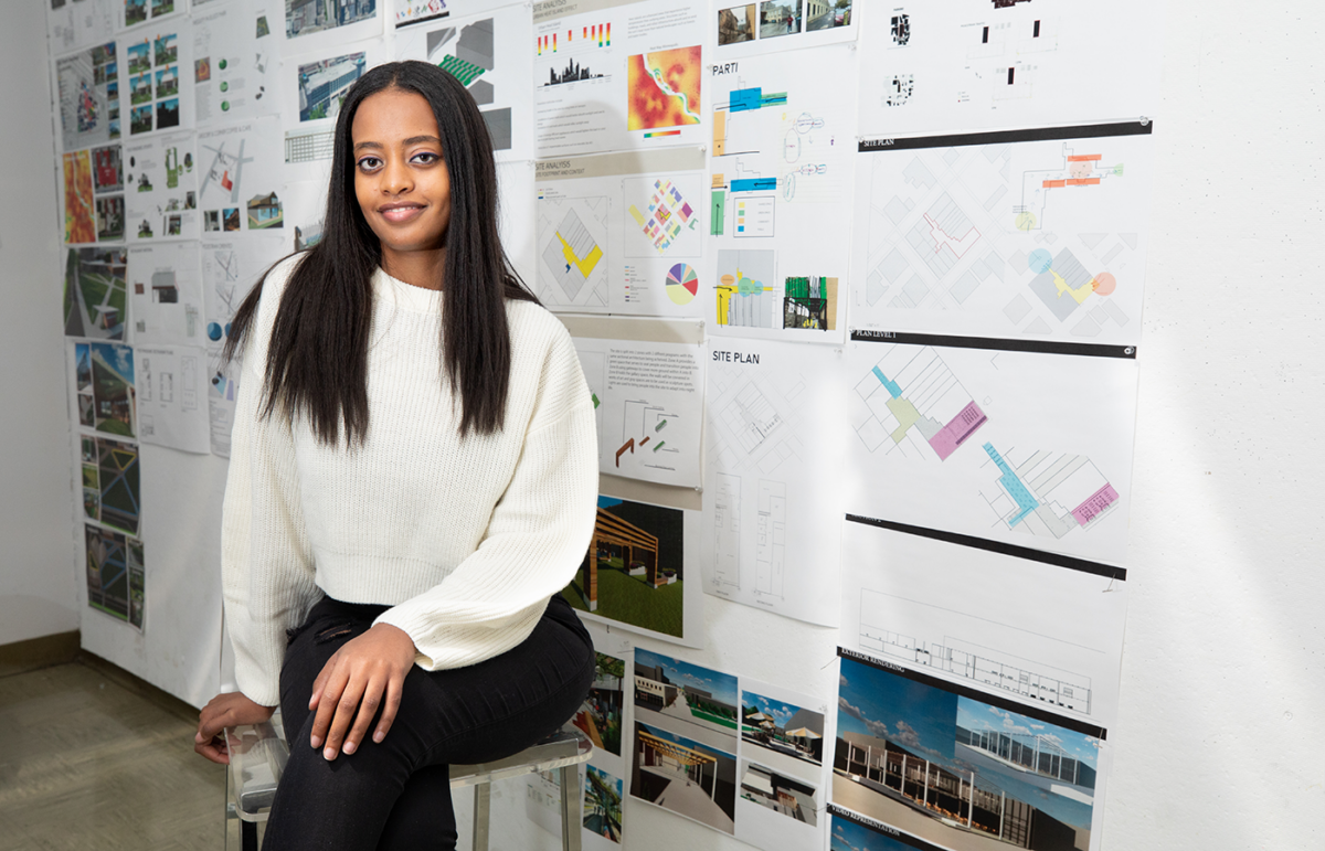 Linna Ahmed poses in the Architecture studio.