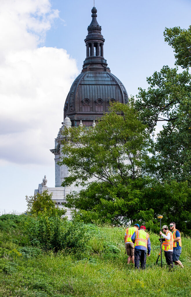 Kyle Brockett, far right, walks with his class looking for markers. 