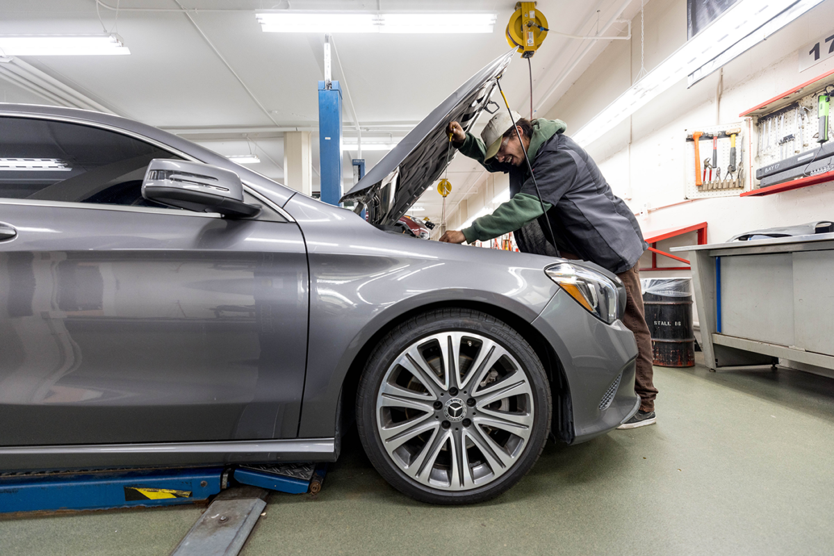 Student works on Mercedes-Benz