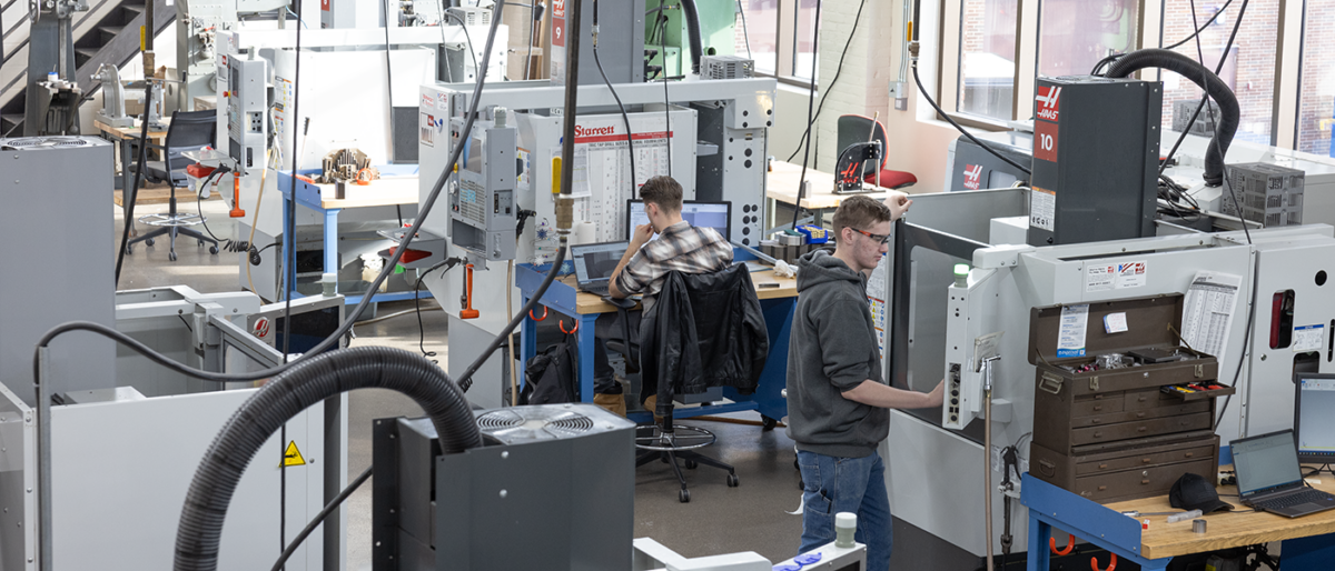 Machine Tool Technology practice their skills in the Dunwoody Machine Shop.