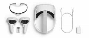 Photo of an oculus quest 2 virtual reality headset plus accessories
