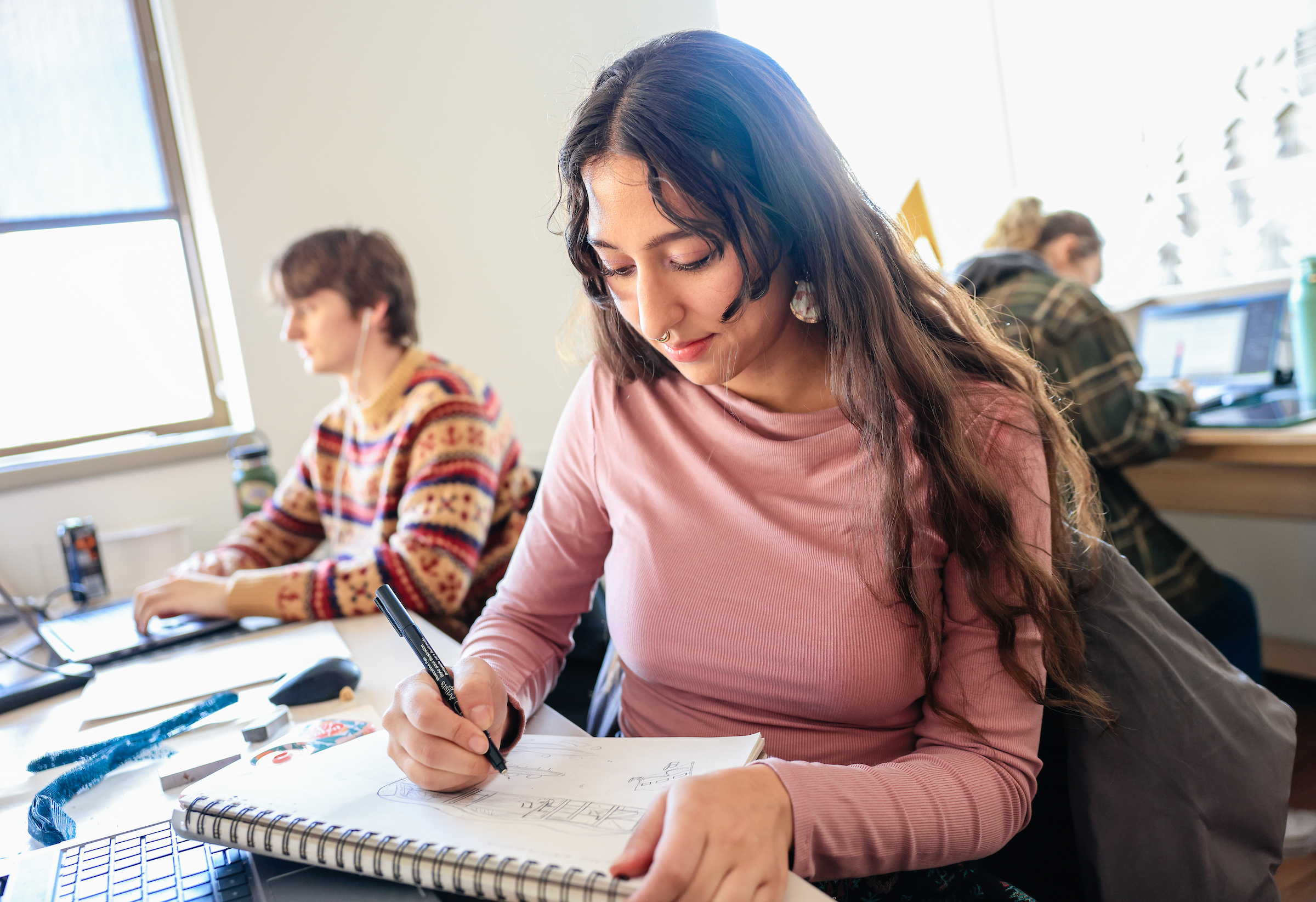 Design student working in a design studio.